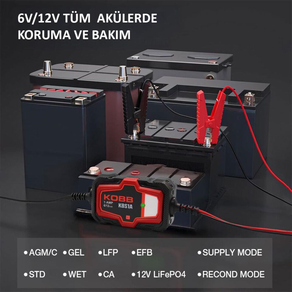 KOBB KBS1A 6V/12V 30Ah Akıllı Akü Şarj ve Akü Bakım / Desülfatör