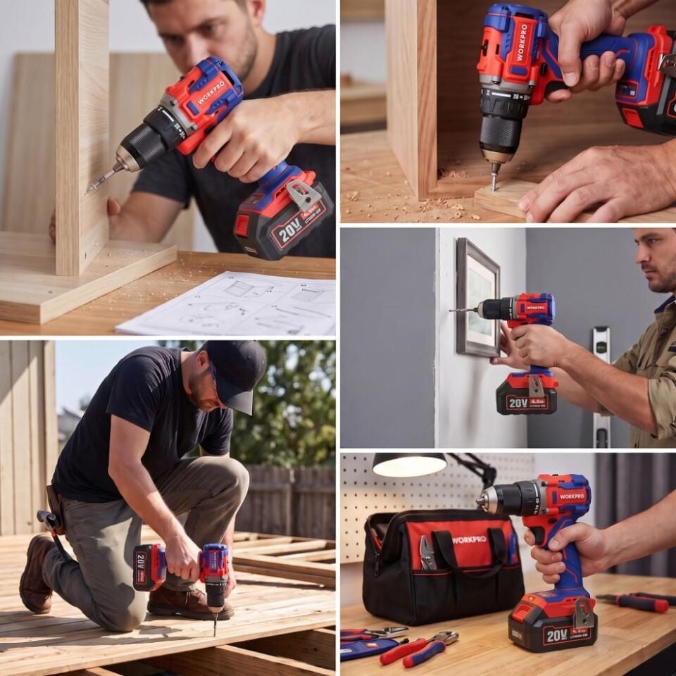 WORKPRO WP390023 20Volt 4.0Ah Li-ion 65Nm. Çift Akülü Kömürsüz Profesyonel Şarjlı Matkap