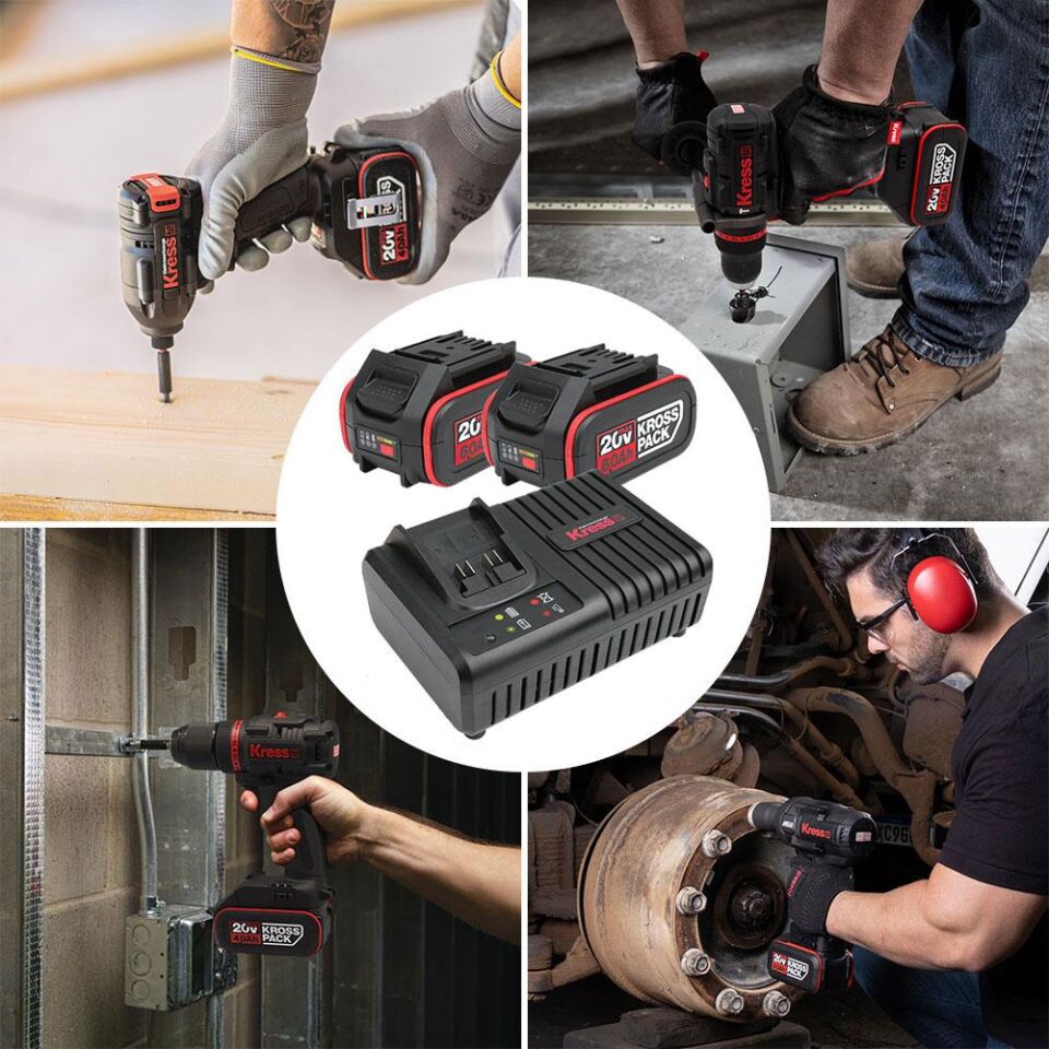 Kress KAD22 20Volt 6.0Ah Kross Pack Li-ion Çift Akü ve Akü Şarj Cihazı