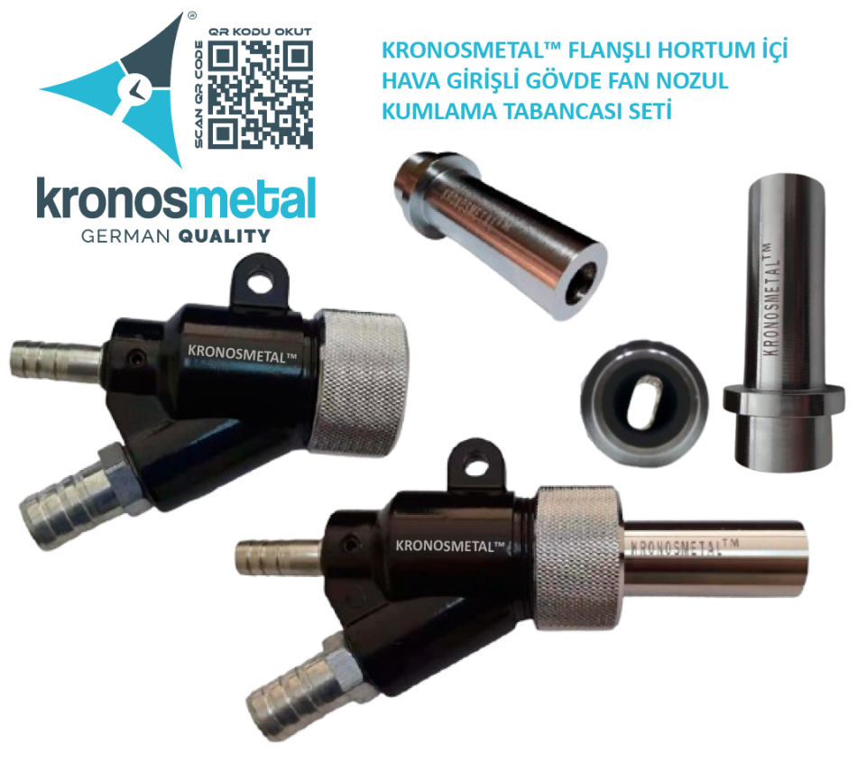 KRONOSMETAL™ Flanşlı Kumlama Tabancası Gövde ve Bor Karbür Fan Nozul Seti