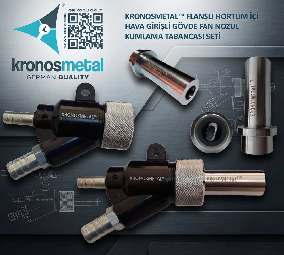 KRONOSMETAL™ Flanşlı Kumlama Tabancası Gövde ve Bor Karbür Fan Nozul Seti