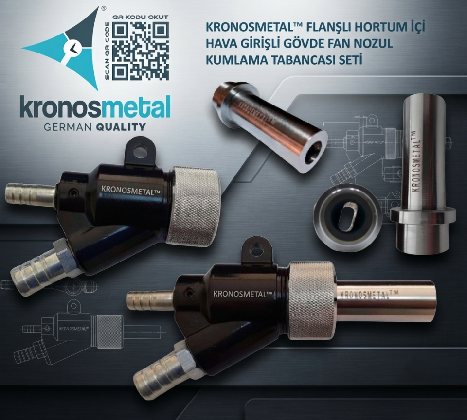 KRONOSMETAL™ Flanşlı Kumlama Tabancası Gövde ve Bor Karbür Fan Nozul Seti