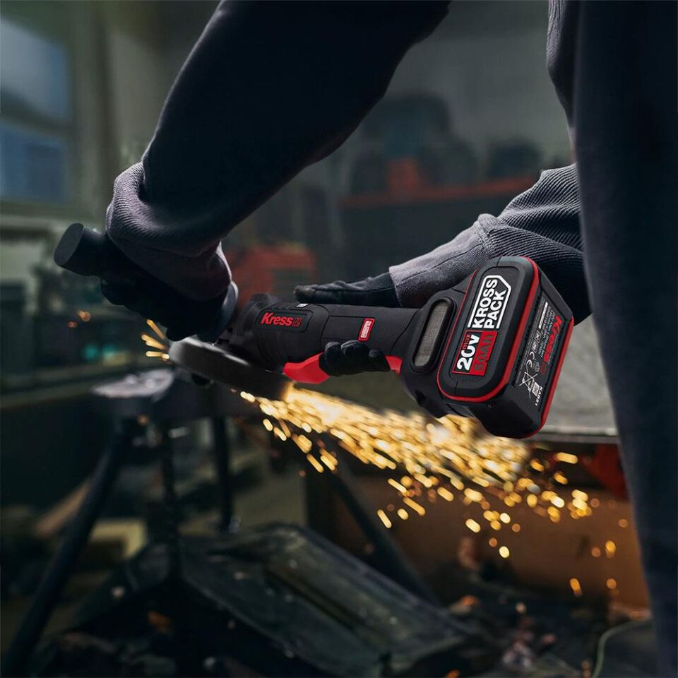 Kress KUH04.1 20Volt 5.0Ah. Li-ion Çift Akülü 125mm Kömürsüz Profesyonel Devir Ayarlı Alttan Tetikli Avuç Taşlama