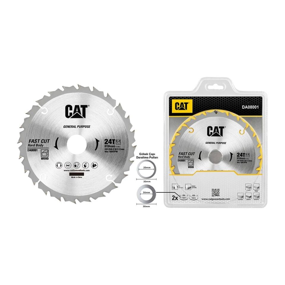 CAT DA08001 184x30mm Ahşap Kesme Elmas, Daire Testere Bıçağı 24 Diş