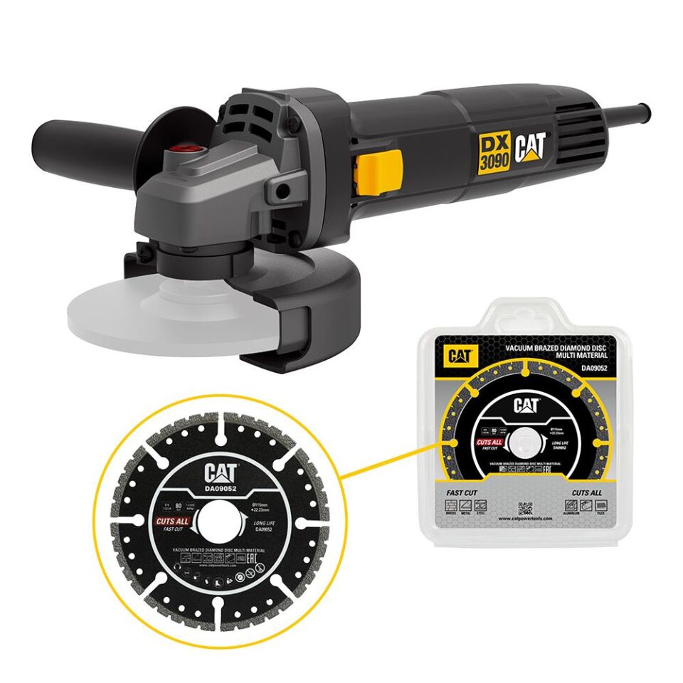 CAT DX3090 720Watt 125mm Profesyonel Avuç Taşlama + DA09052 Genel Amaçlı Elmas Kesme Diski