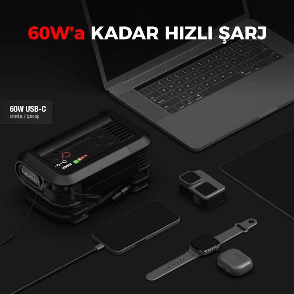 NOCO AX65 12V Lityum 2000Amp Akıllı Akü Takviye + Pompa + Powerbank + Led Lamba