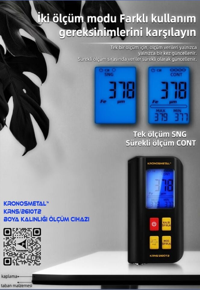 Kronos Metal™ KRNS 2610T2 Boya Kalınlığı Ölçüm Cihazı