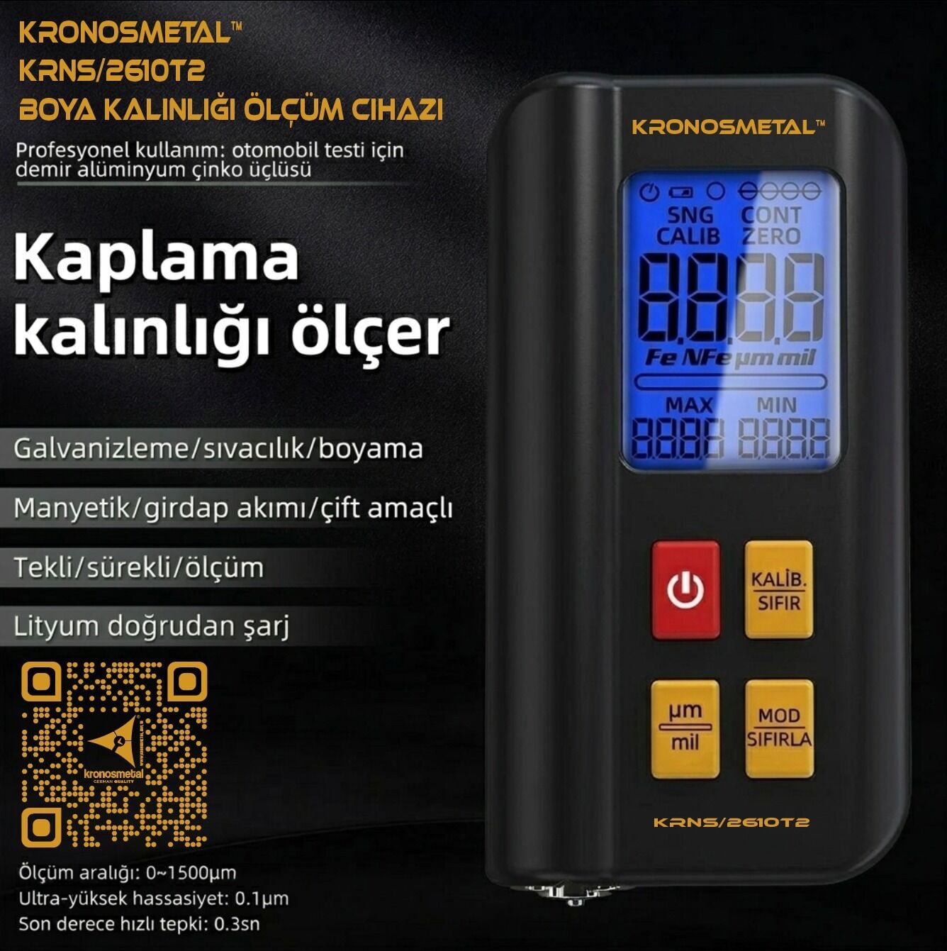 Kronos Metal™ KRNS 2610T2 Boya Kalınlığı Ölçüm Cihazı