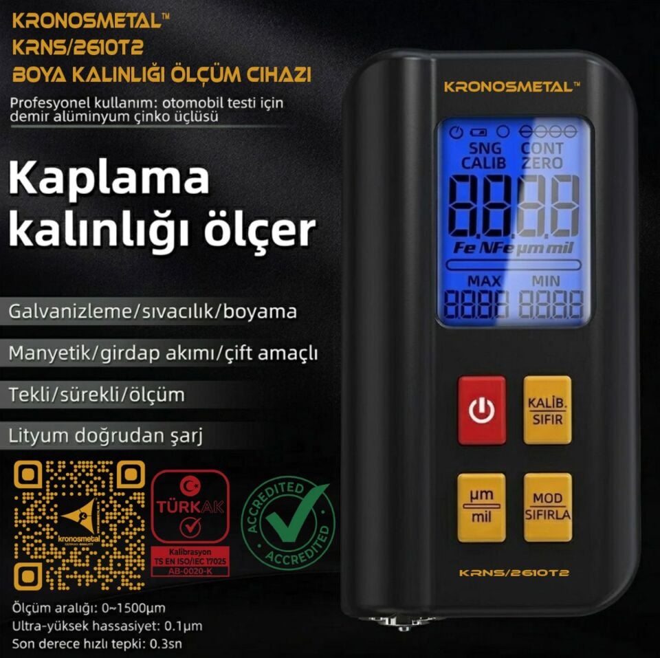 Kronos Metal™ KRNS 2610T2 Boya Kalınlığı Ölçüm Cihazı