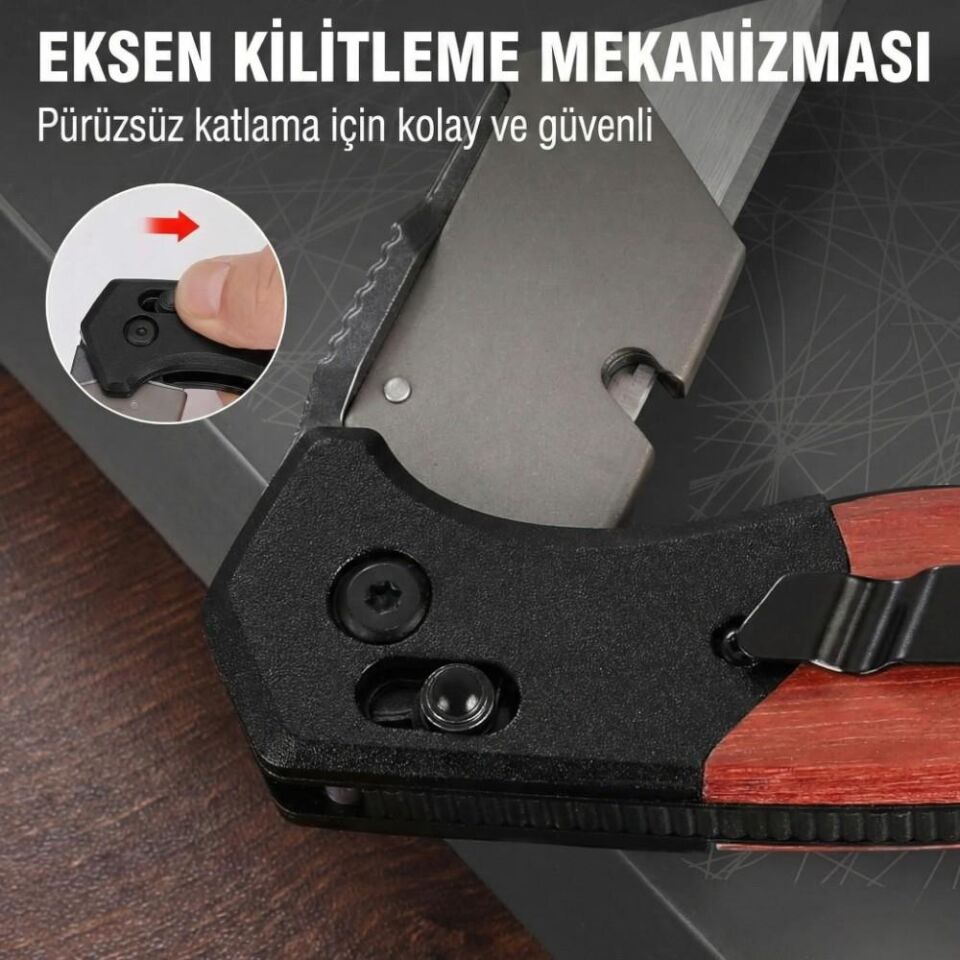 WORKPRO WP211035 Ağır Hizmet Çelik/Ahşap Gövde Katlanır Rötuş Maket Bıçağı + 11 Adet Yedek Bıçak