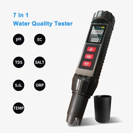 Çok Fonksiyonlu Dijital 7'si 1 Arada Su Kalitesi Test Cihazı | PH/TDS/EC/Tuzluluk/ORP/SG/Sıcaklık Ölçümü