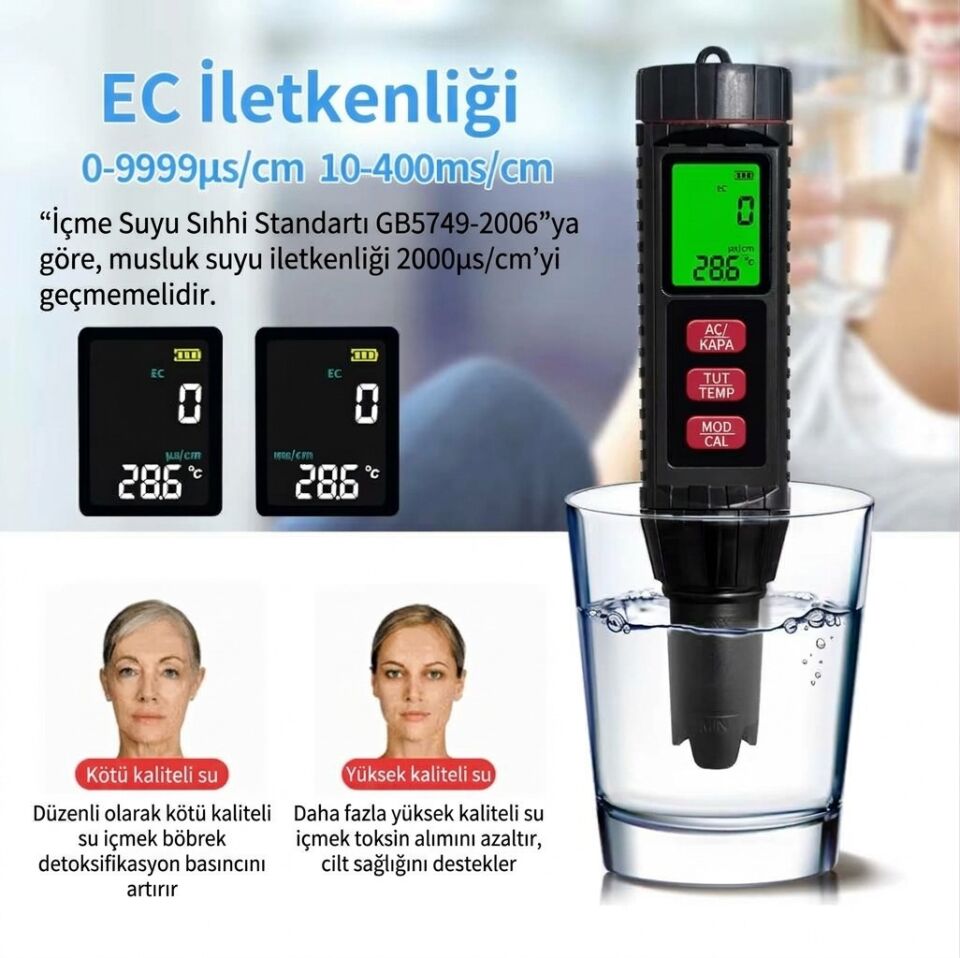 Çok Fonksiyonlu Dijital 7'si 1 Arada Su Kalitesi Test Cihazı | PH/TDS/EC/Tuzluluk/ORP/SG/Sıcaklık Ölçümü
