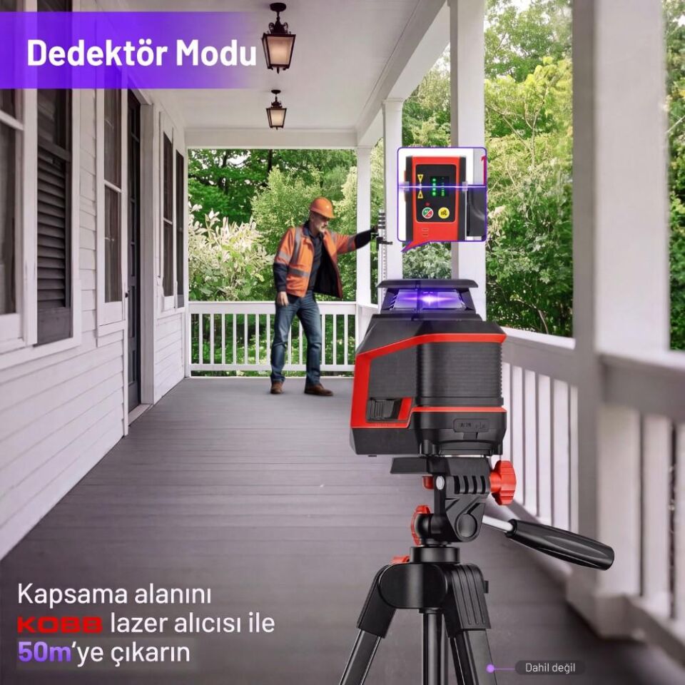 KOBB KBL30P 3.7V Li-ion Yatay 360° ve Dikey Otomatik Hizalamalı Mor Işık Profesyonel Lazer+Tripod