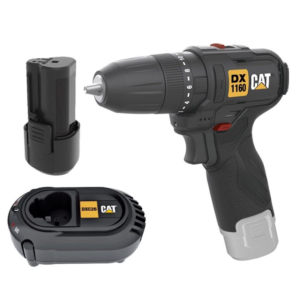 CAT DX1160.1 12Volt/2.0Ah Li-ion Tek Akülü Kömürsüz Profesyonel Şarjlı Darbeli Matkap