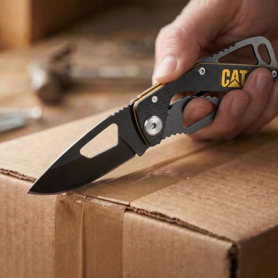 CAT DA980265 Kemer Askı Kancalı Katlanabilir 13CM Paslanmaz Çelik Siyah Kamp Çakısı