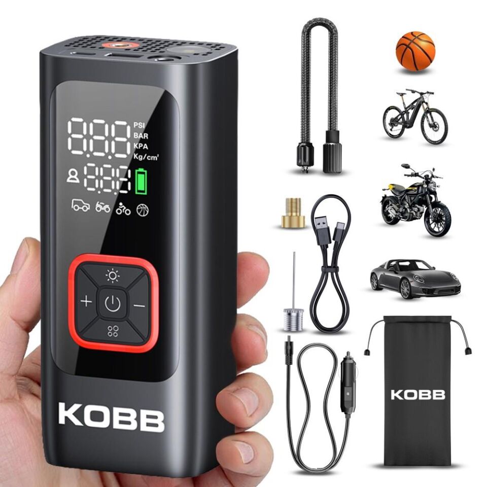 KOBB KB426 12V / Şarjlı Li-ion 150 PSI Dijital Göstergeli Akıllı Lastik Şişirme Pompası+ Powerbank + SOS + Led Lamba