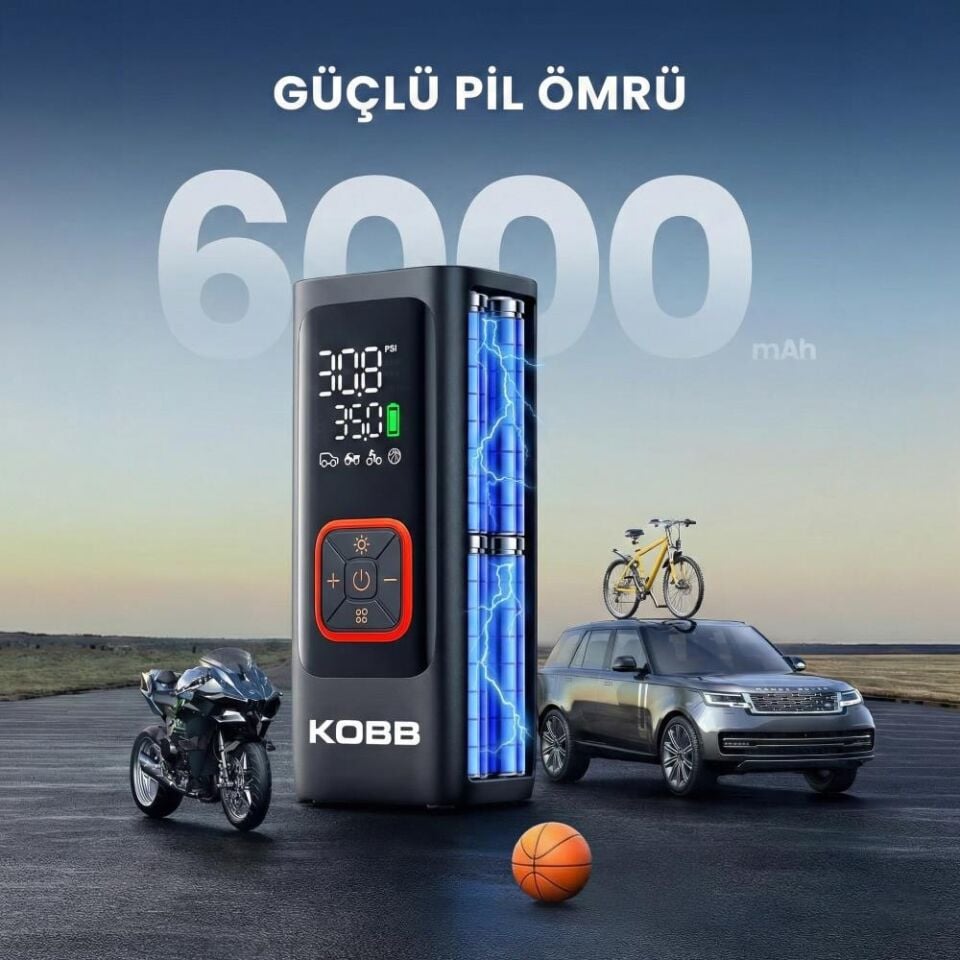KOBB KB426 12V / Şarjlı Li-ion 150 PSI Dijital Göstergeli Akıllı Lastik Şişirme Pompası+ Powerbank + SOS + Led Lamba