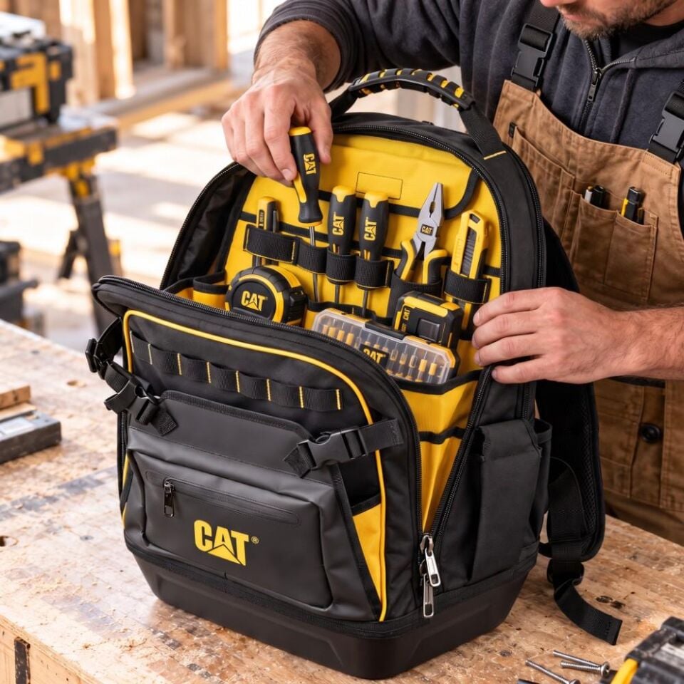 CAT DA981023 20'' 2+1 Bölmeli PVC Tabanlı Ağır Hizmet Bez Alet Sırt Takım Çantası