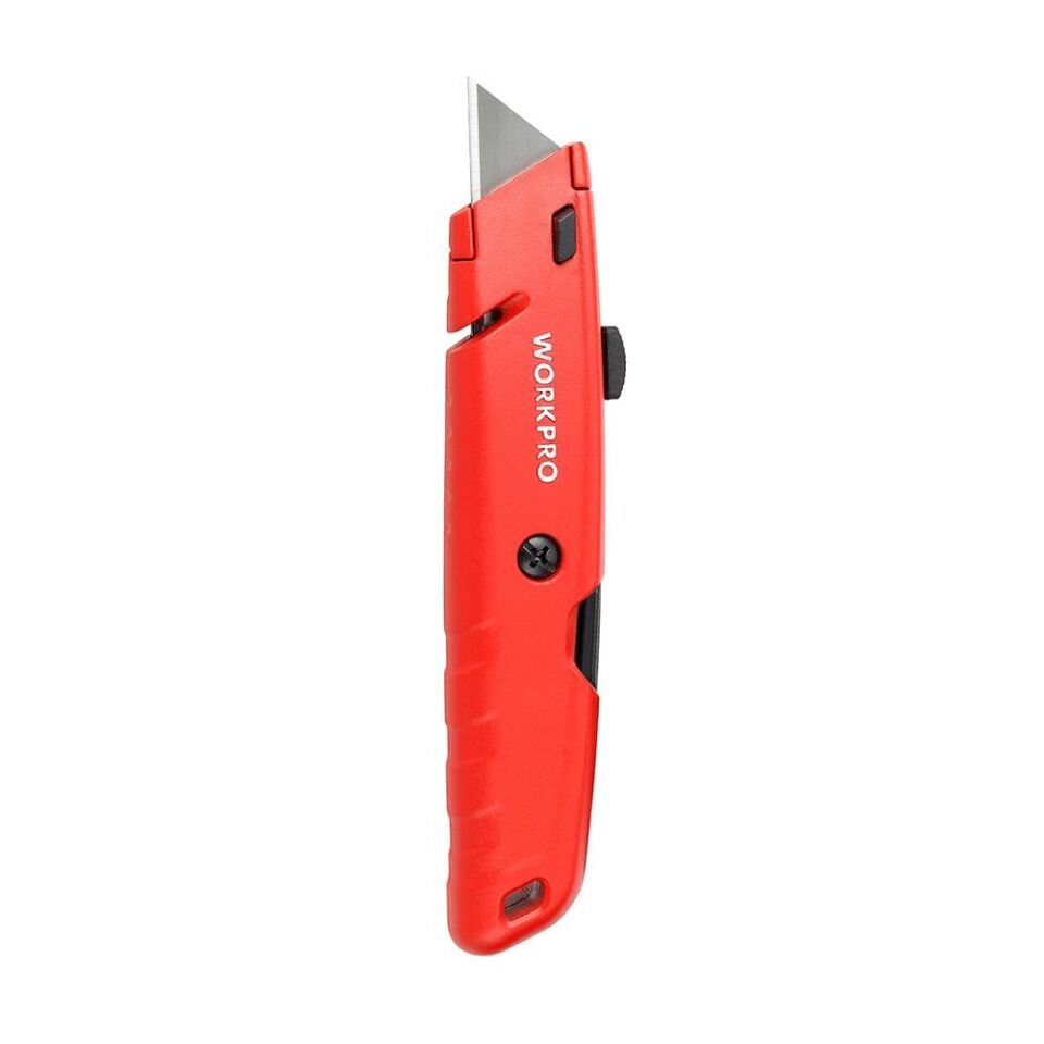 WORKPRO WP213009 Ağır Hizmet Alüminyum Gövde Geri Çekilebilir Rötuş Maket Bıçağı + 5 Adet Yedek Bıçak