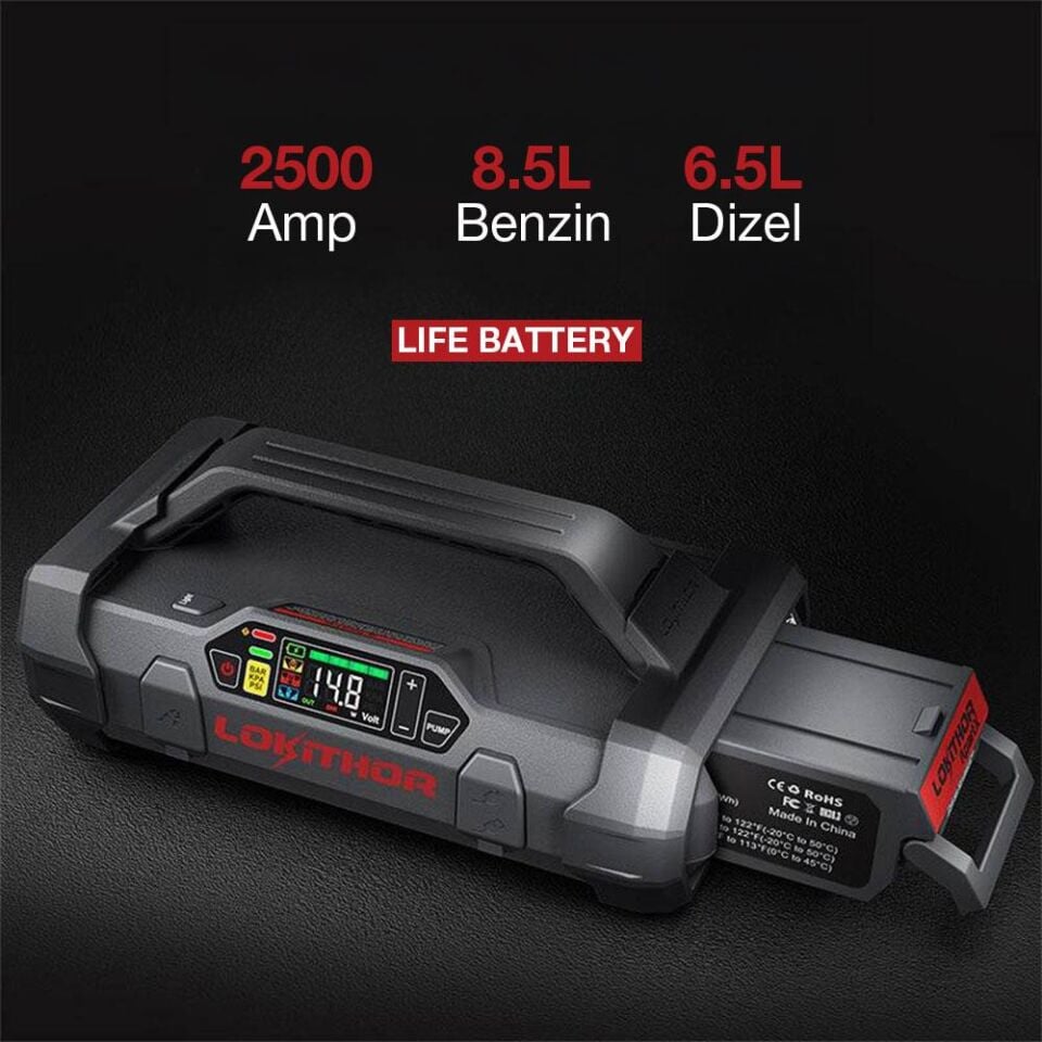 Lokithor APARTX2500 12V 2500Amp LiFePO4 Akıllı Akü Takviye + Pompa + Powerbank + Led Lamba
