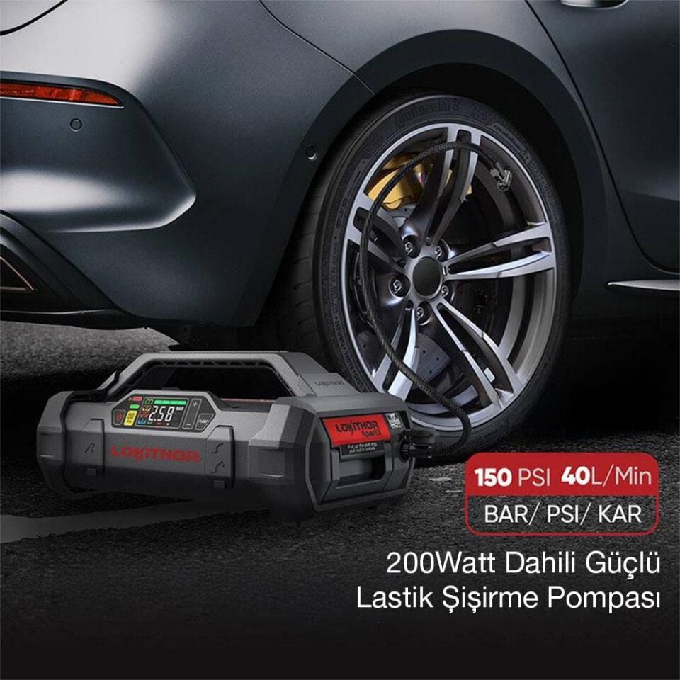 Lokithor APARTX2500 12V 2500Amp LiFePO4 Akıllı Akü Takviye + Pompa + Powerbank + Led Lamba